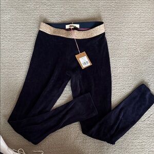 Navy Leggings with Gold Waistband